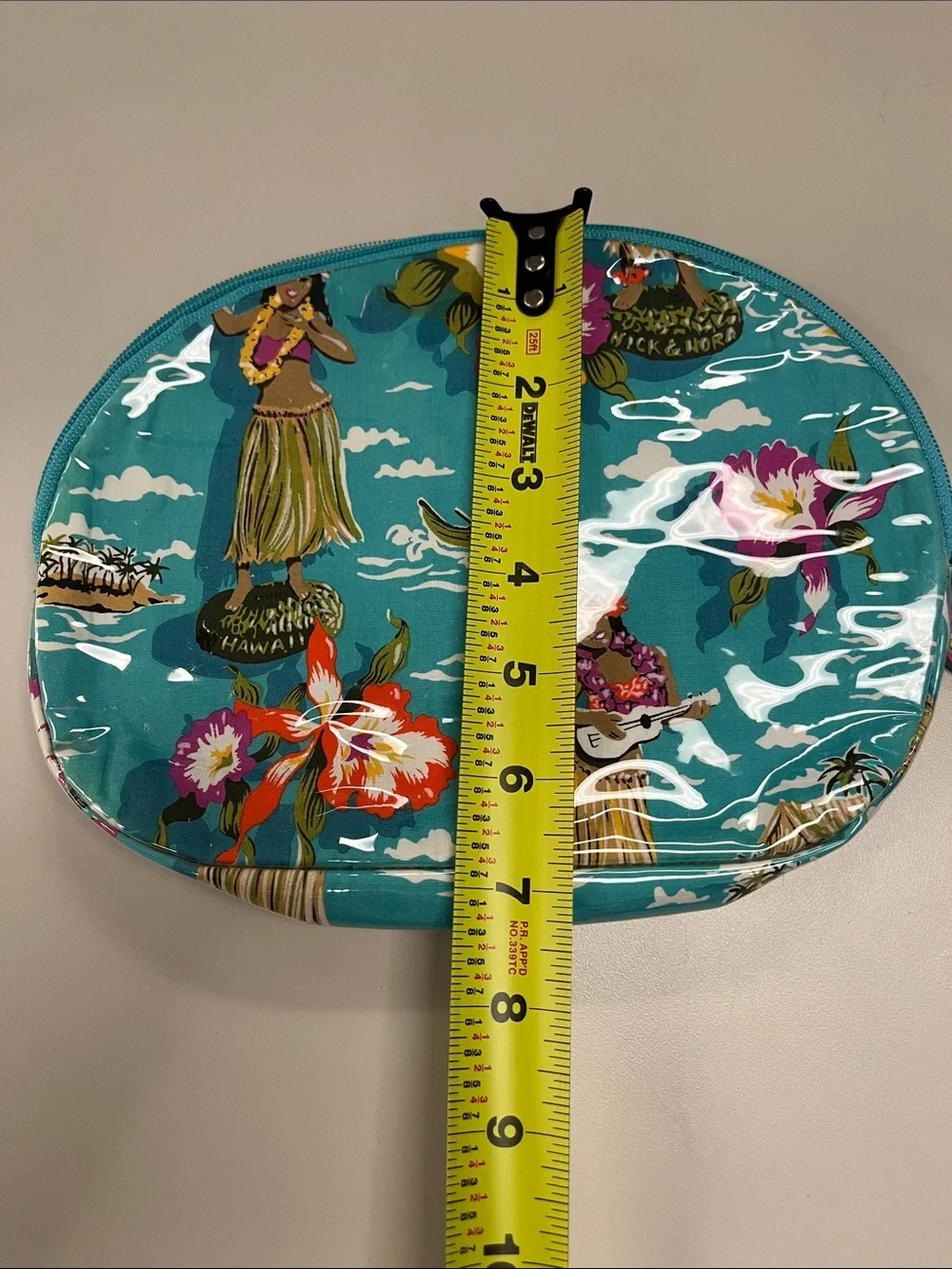 Nick & Nora Teal Hawaiian Floral Cosmetic Pouch